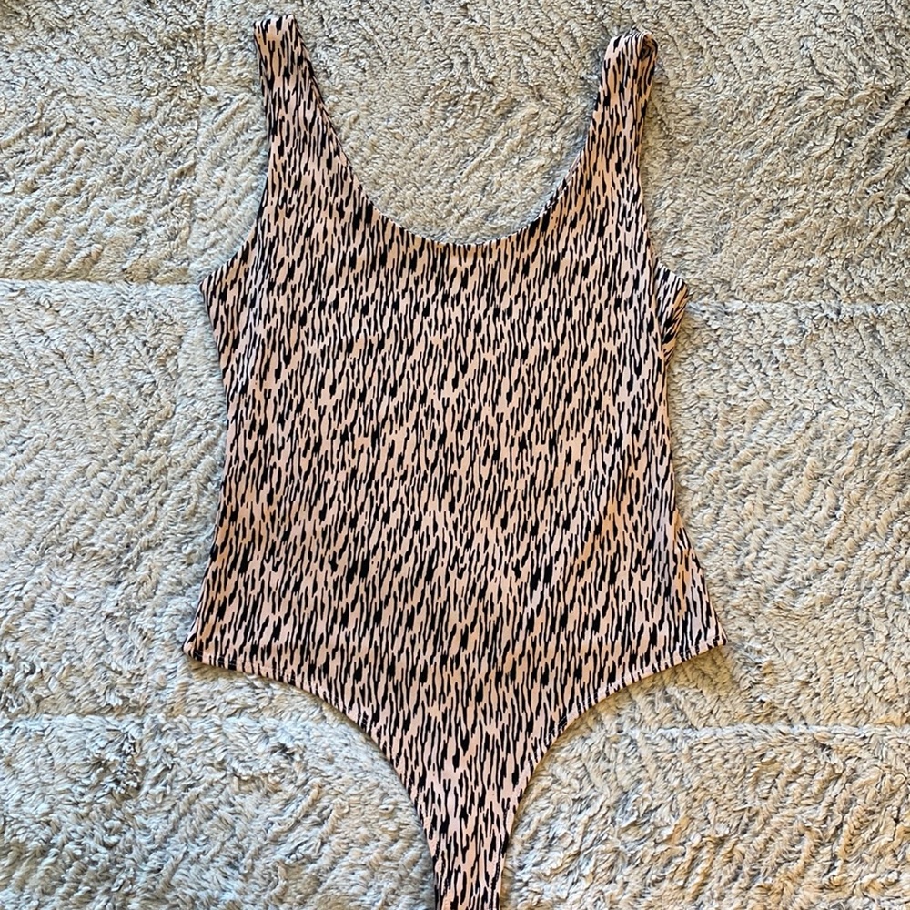 Black and Beige Thong Bodysuit